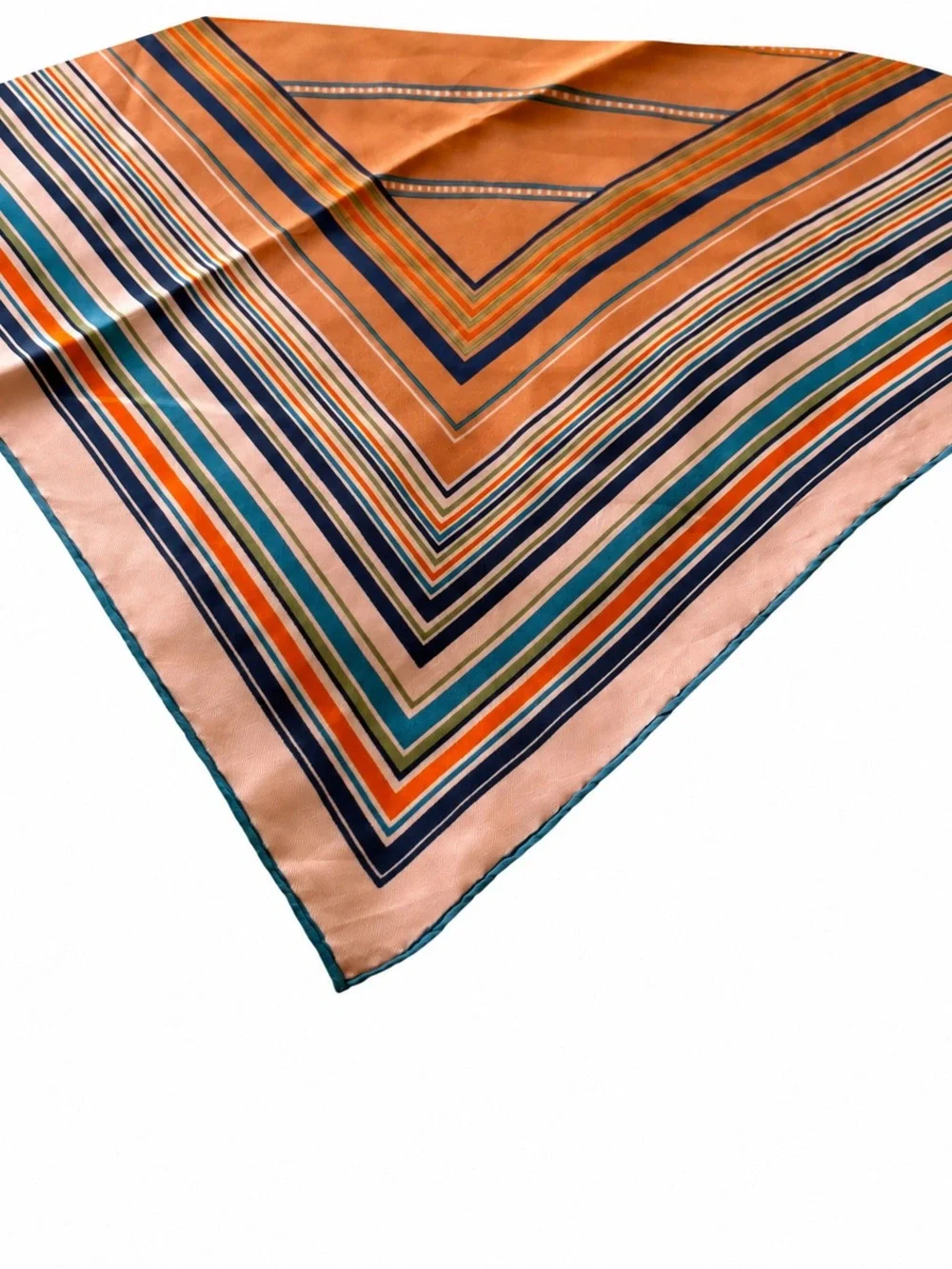 CHRISTIAN DIOR Square silk scarf orange, blue and white stripes graphic print